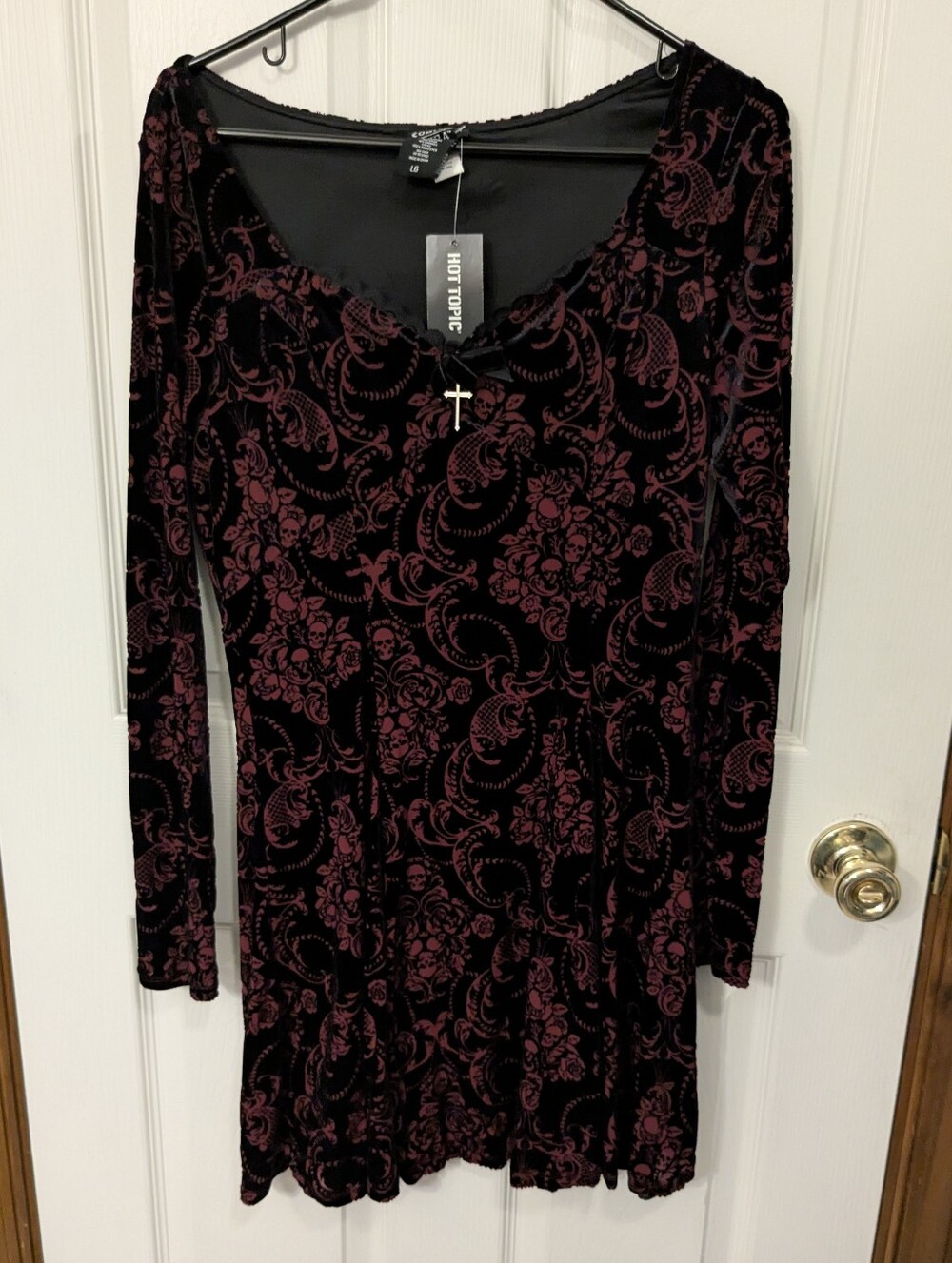 Velvet Damask Long-Sleeve Dress
